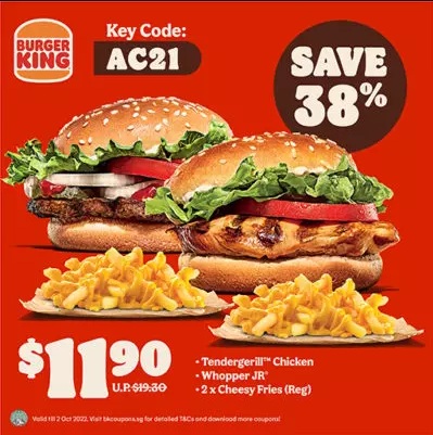Burger King Coupons till 2 October 2022