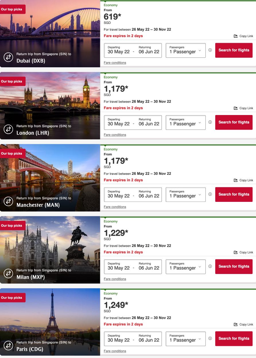 Emirates promo - From S$619