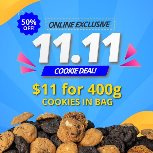Famous Amos 11.11 Online Exclusive Deal: 400g Cookies at S$1