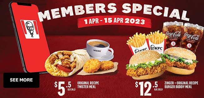 KFC April Member Offers from S$5.50 till 15 April 2023