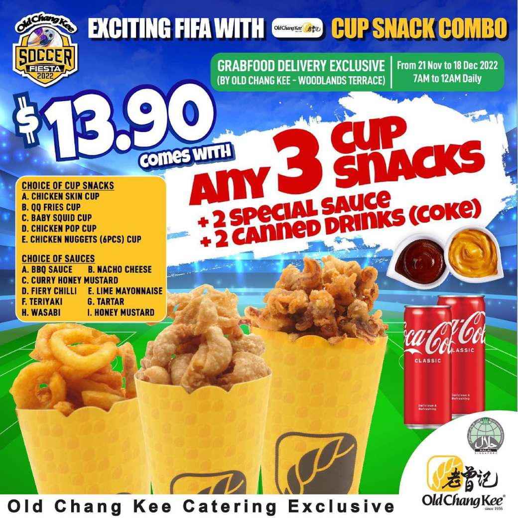 Old Chang Kee promo - S$13.90 Cup Snack Combo