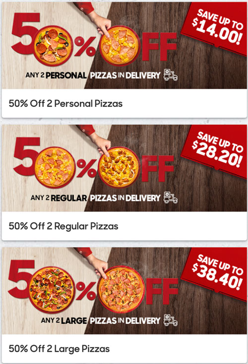 Pizza Hut 1-for-1 any 2 pizzas delivery promotion