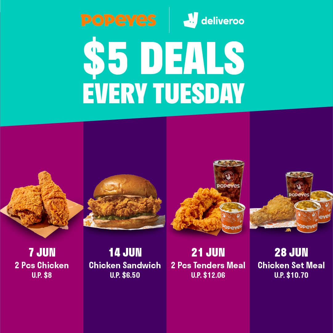 S$5 Popeyes Deals on Tuesdays