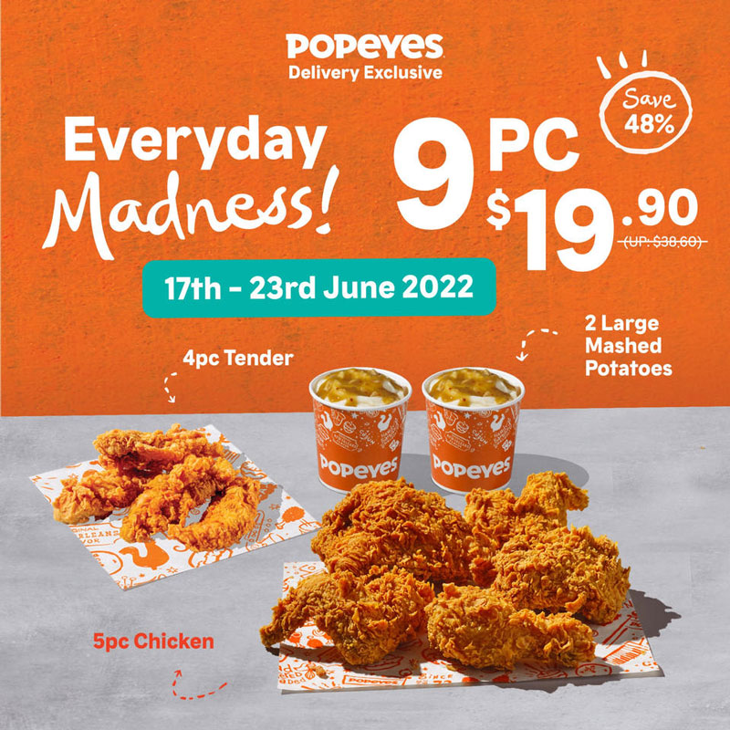 Popeyes Delivery Deal: Everyday Madness 9pc at S$19.90