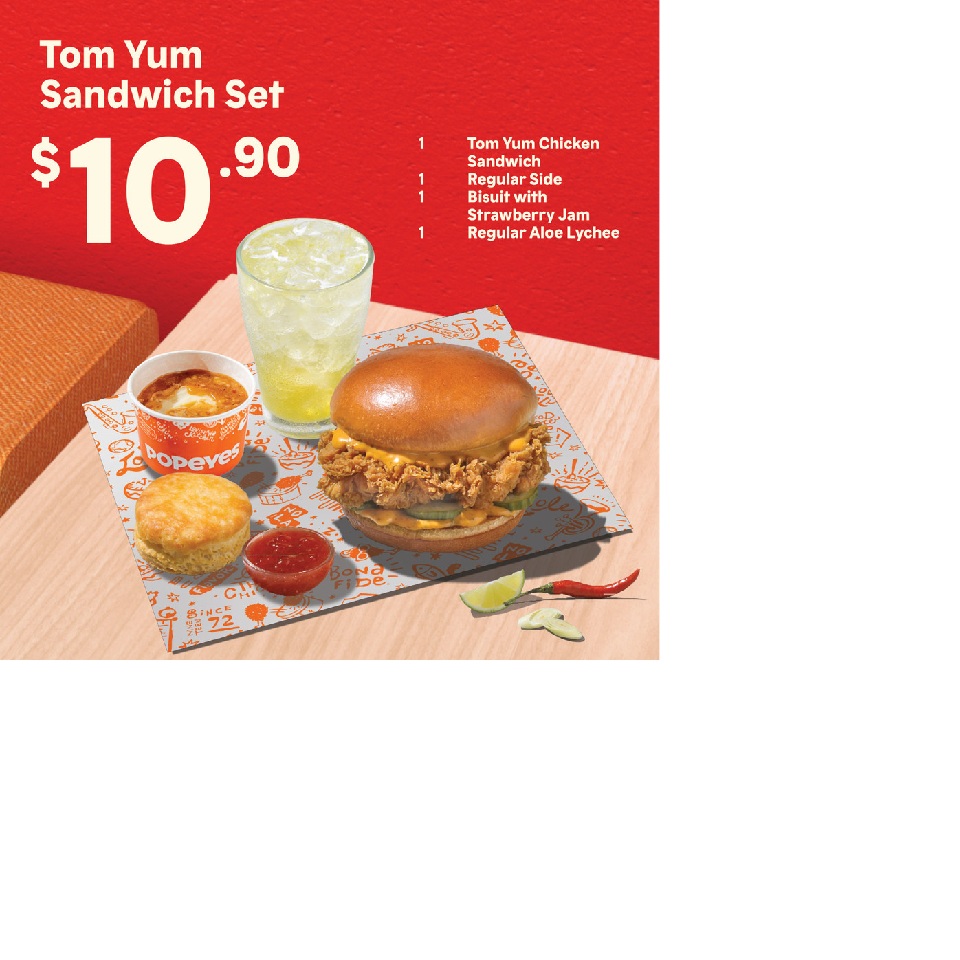 Tom Yum Sandwich Set at S$10.90 at Popeyes