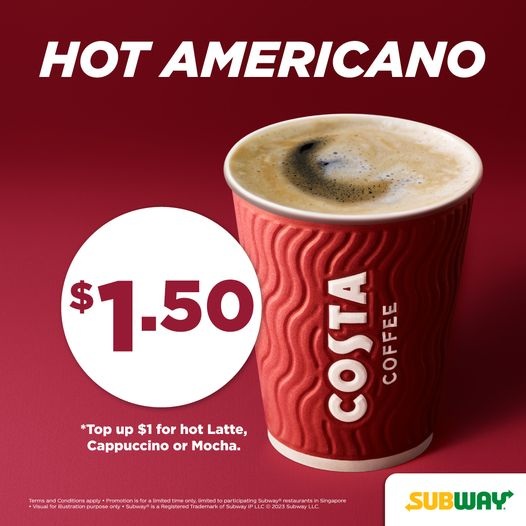 Subway Deal: S$1.50 Hot Americano