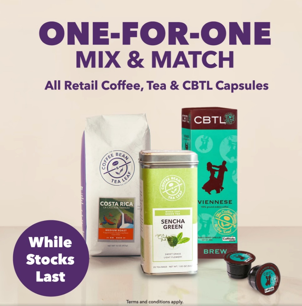 The Coffee Bean and Tea Leaf Deal: 1-For-1