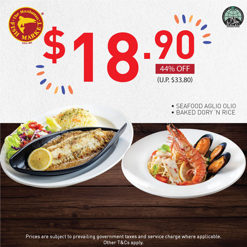 The Manhattan FISH MARKET Promotion: 44% Off Seafood Aglio Olio + Baked Dory' N Rice