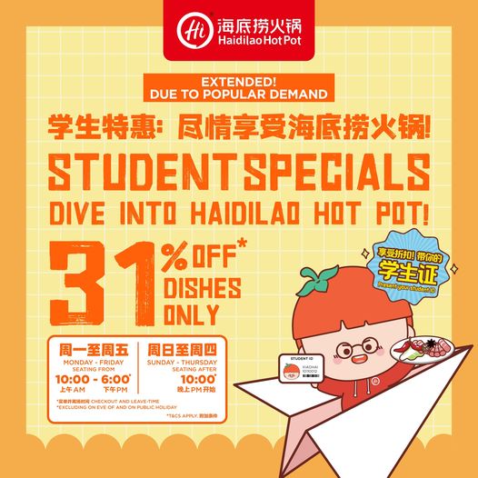 Hadilao 31% off hotpot for students