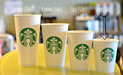All 4 Starbucks cup sizes